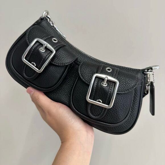 NWT Coach Leather Ashton Baguette shoulder bag Silver Black CM079 - Picture 7 of 7